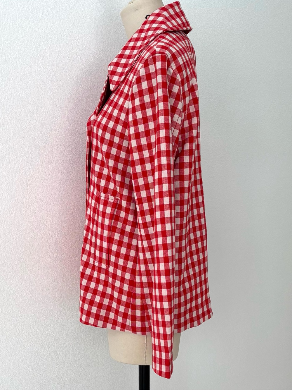 FRNCH Gingham Knit Double Breasted Jacket NWT Red & White Classic Preppy M - Picture 4 of 8